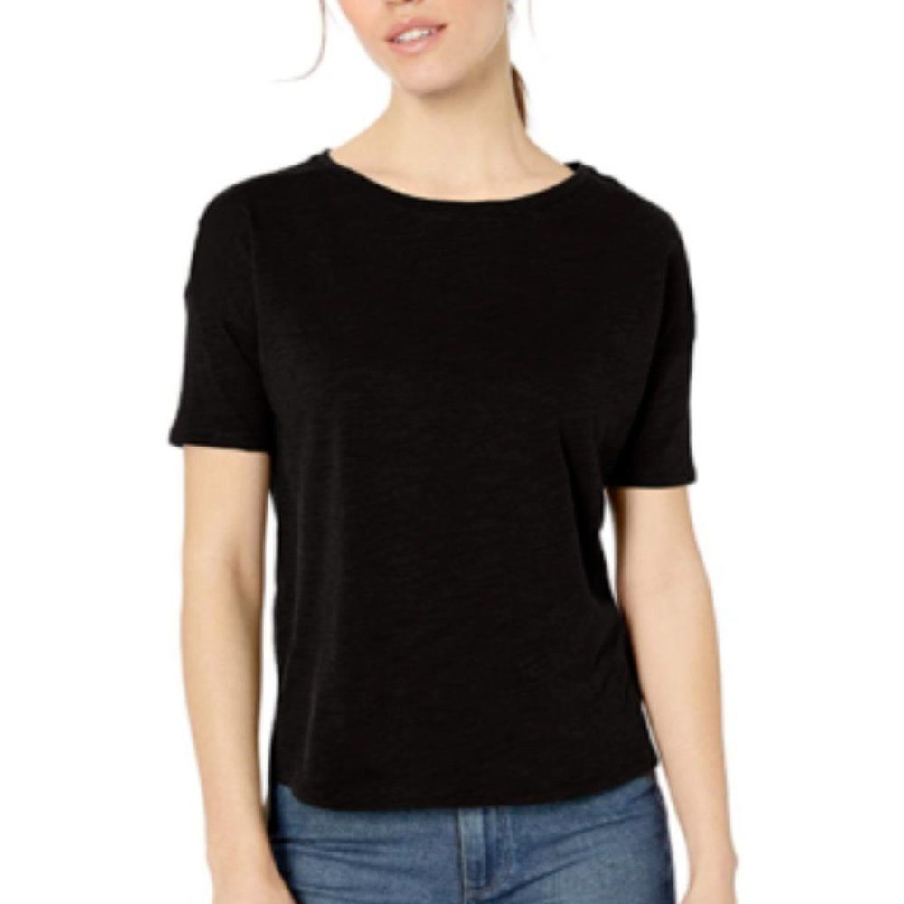 Daily Ritual Womens Black Round Neck Long Sleeve Casual T Shirt Size Medium